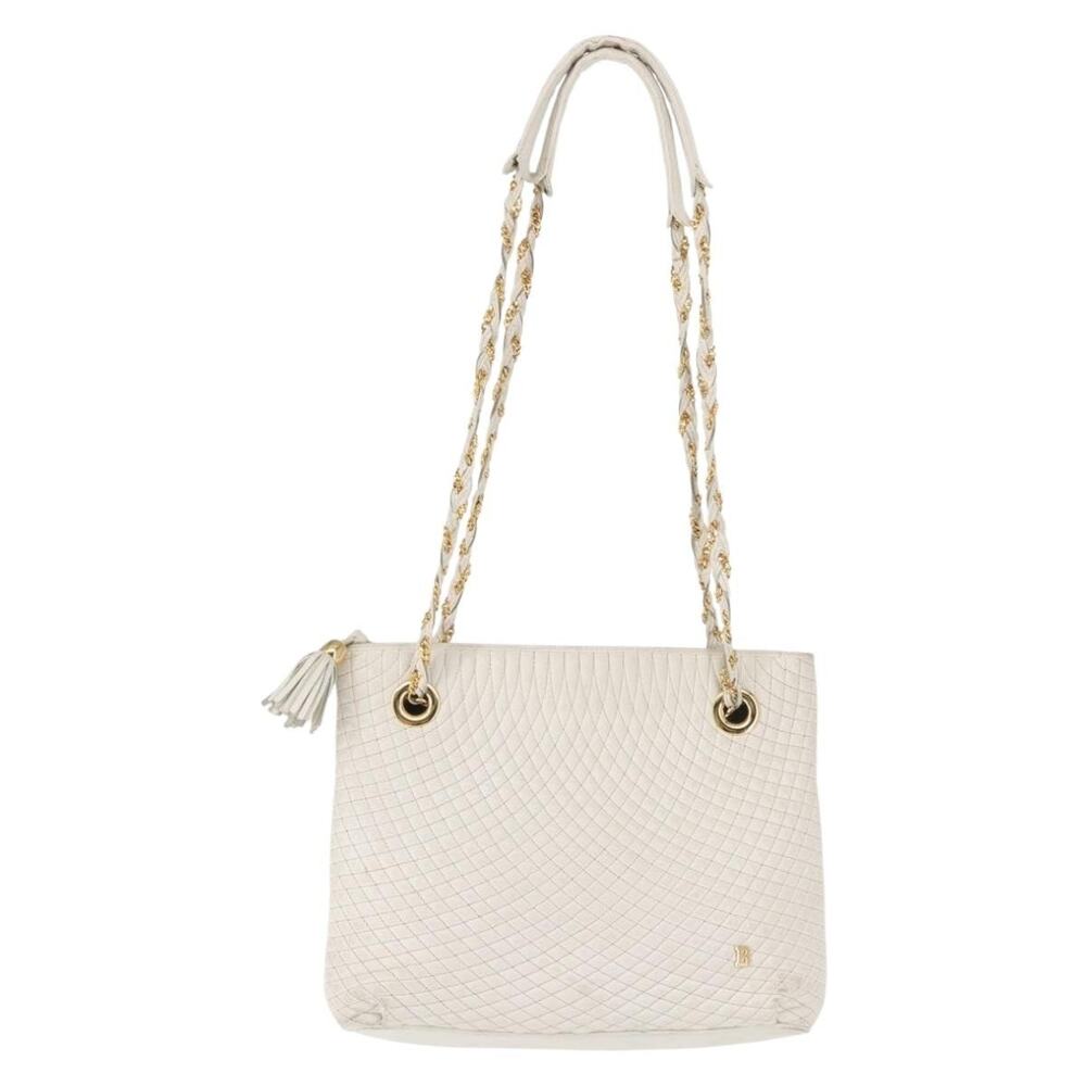 Bally Leather Chain Shoulder Bag White Gold